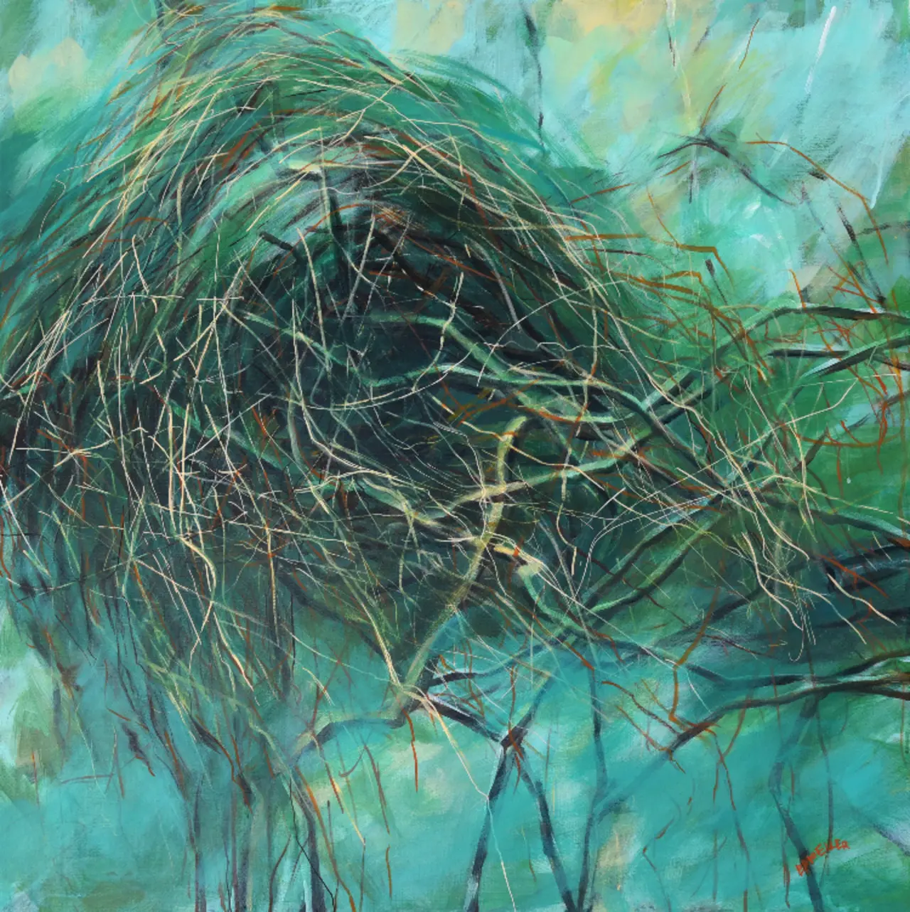 Eva Moeller: VERKNAEULT, 2023, Acryl, LW 80x80